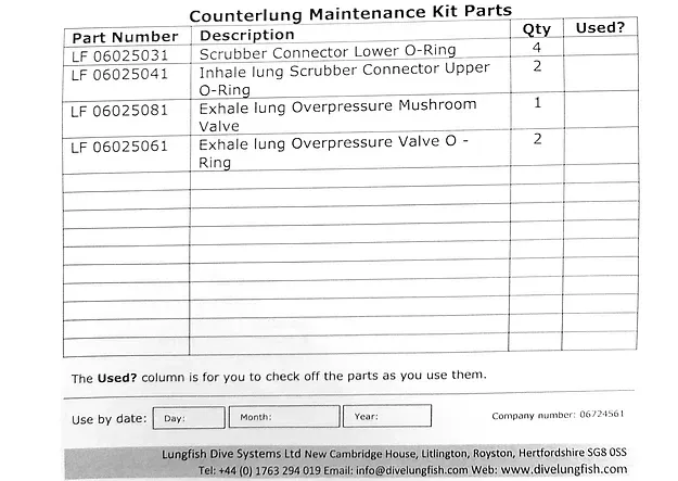 Counter lung Spares Kit