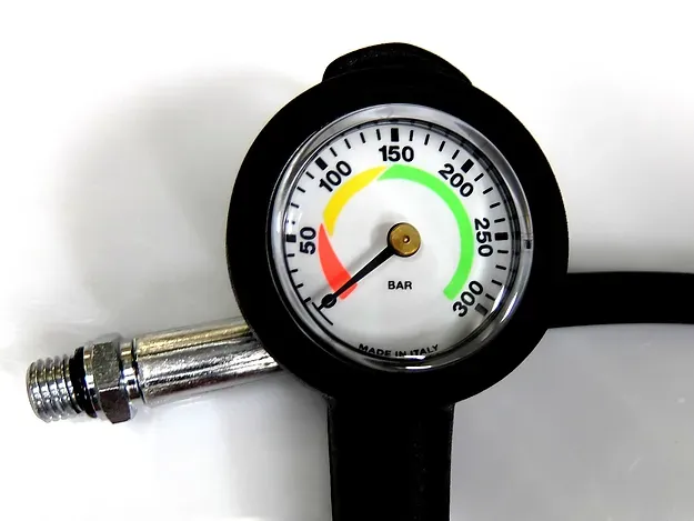 Diluent Pressure Gauge; Black text, white background, hose L 580